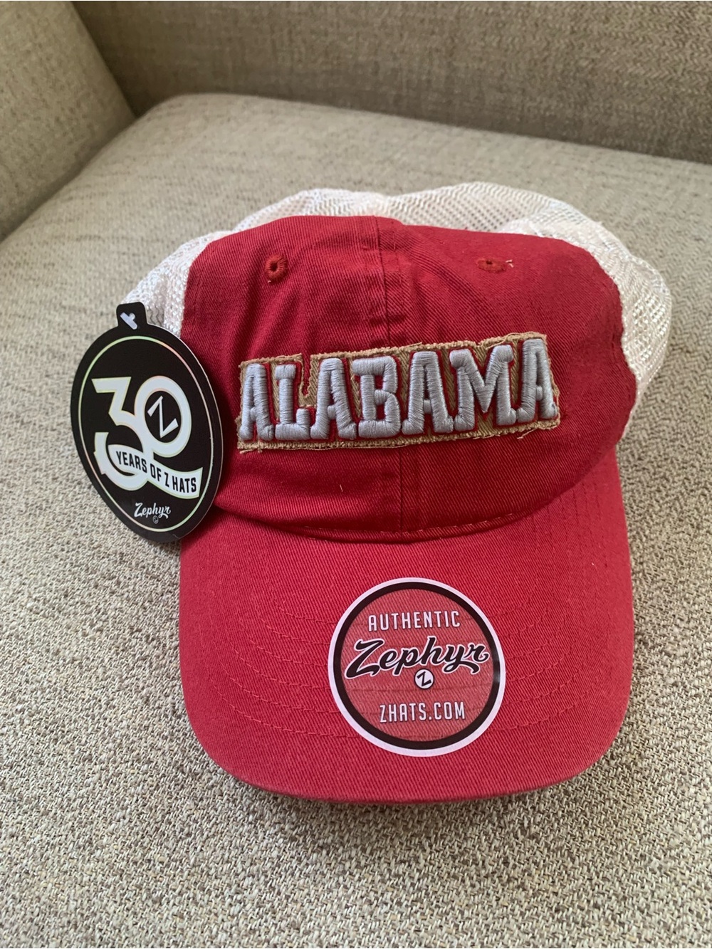 Zephyr Red and White Trucker Cap with Mesh Back